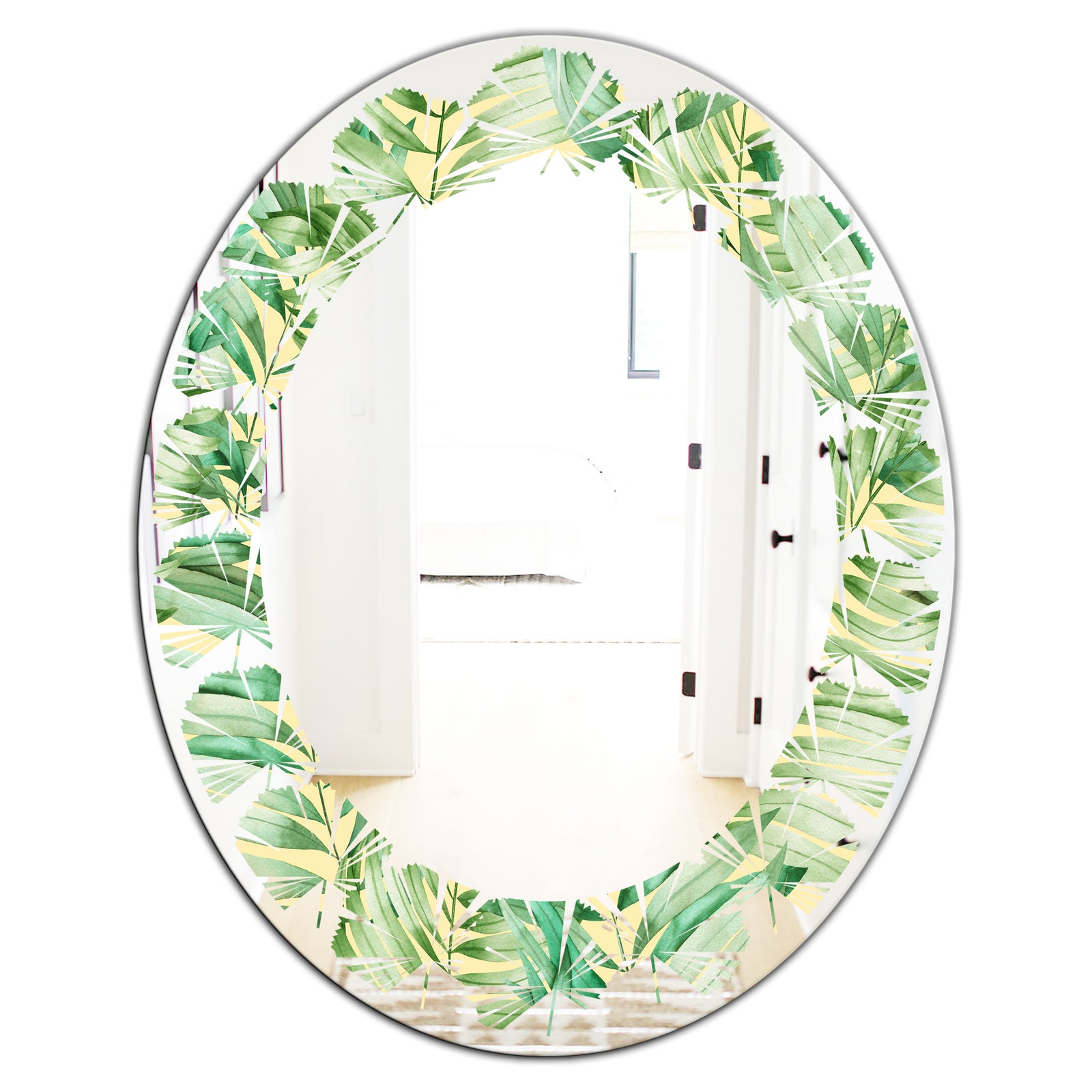 Tropical Retro Foliage - Modern Round or Oval Wall Mirror - Leaves