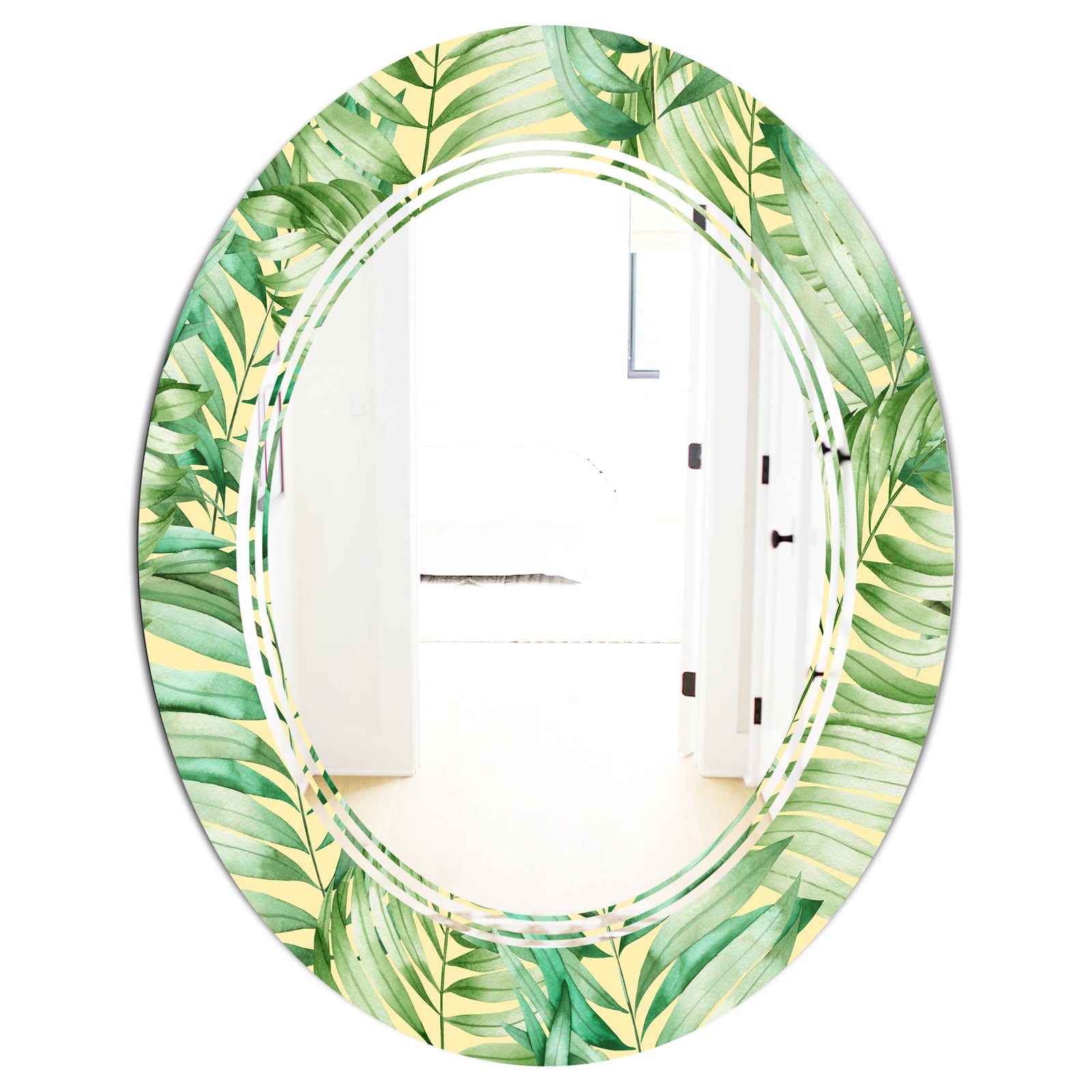 Tropical Retro Foliage - Modern Round or Oval Wall Mirror - Triple C