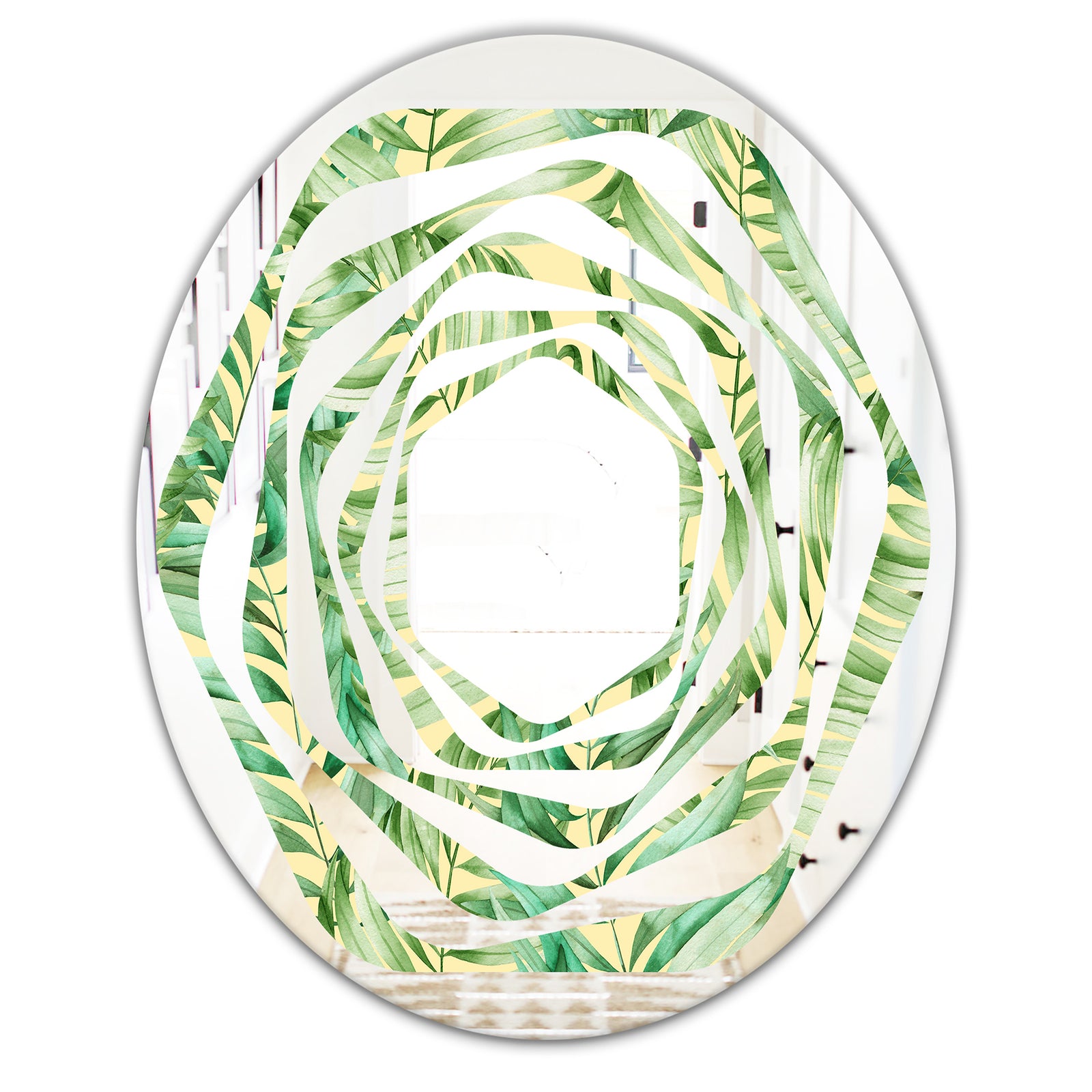 Tropical Retro Foliage - Modern Round or Oval Wall Mirror - Whirl