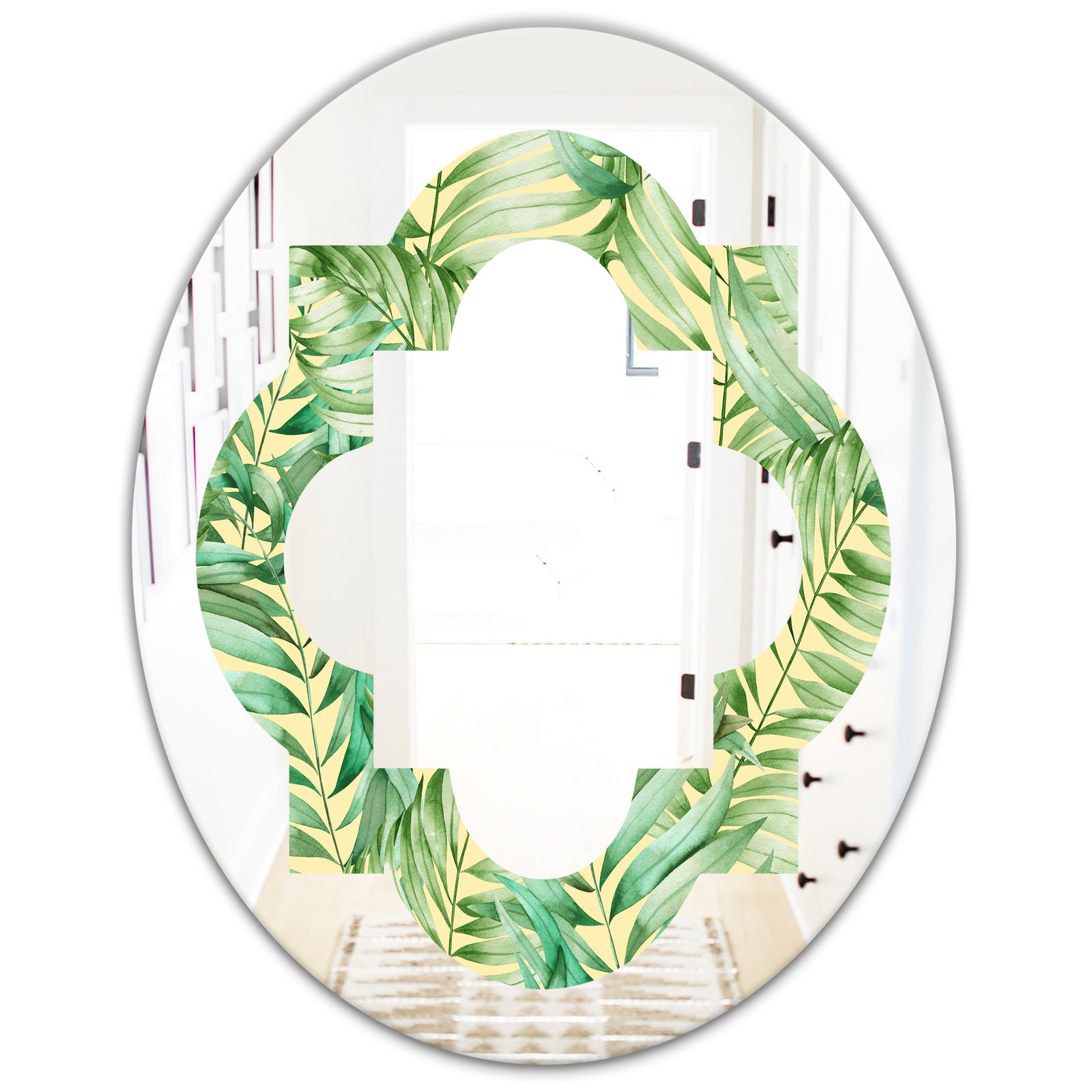 Tropical Retro Foliage - Modern Round or Oval Wall Mirror - Quatrefoil