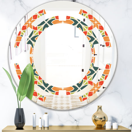 Retro Floral Pattern IV - Modern Round or Oval Wall Mirror - Space