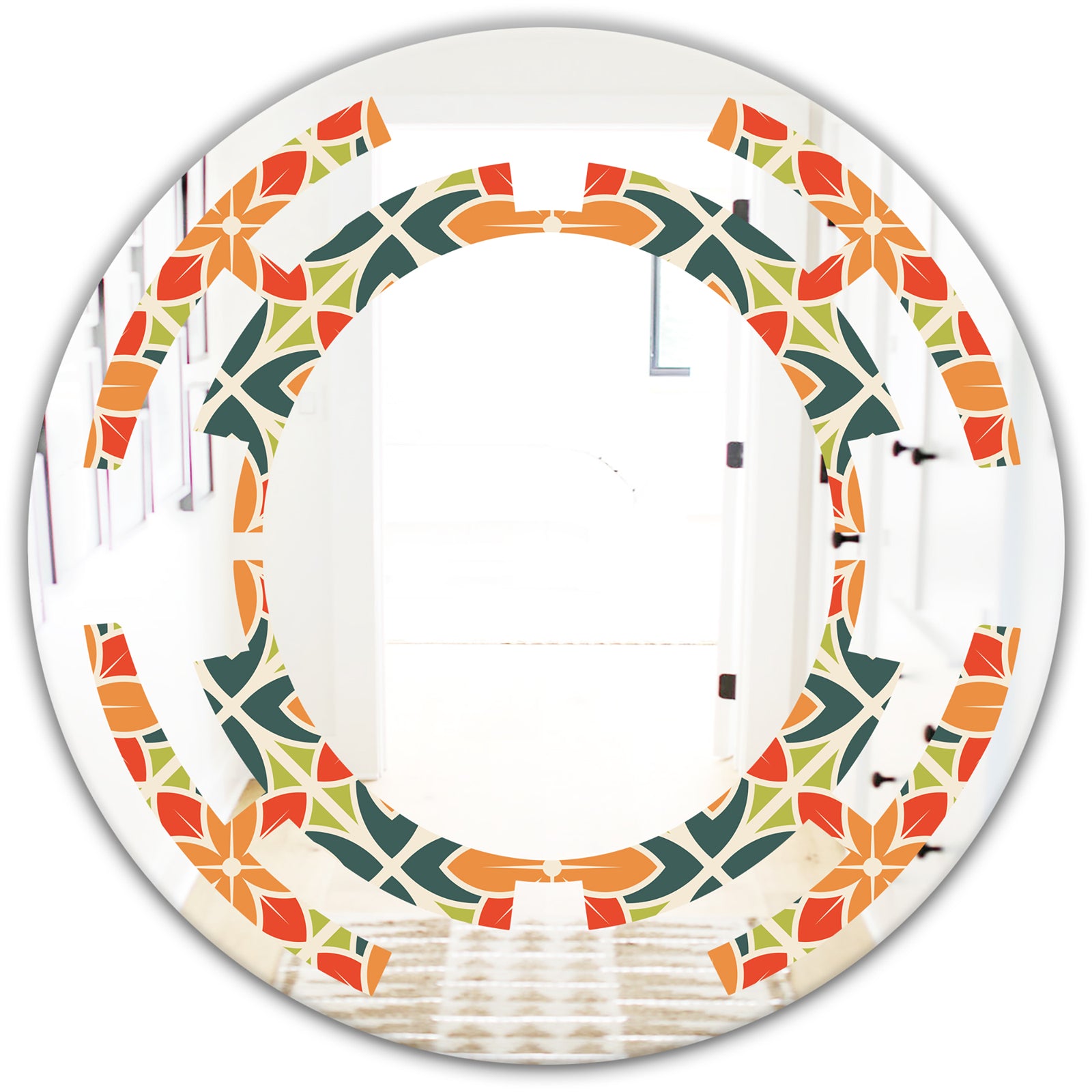 Retro Floral Pattern IV - Modern Round or Oval Wall Mirror - Space
