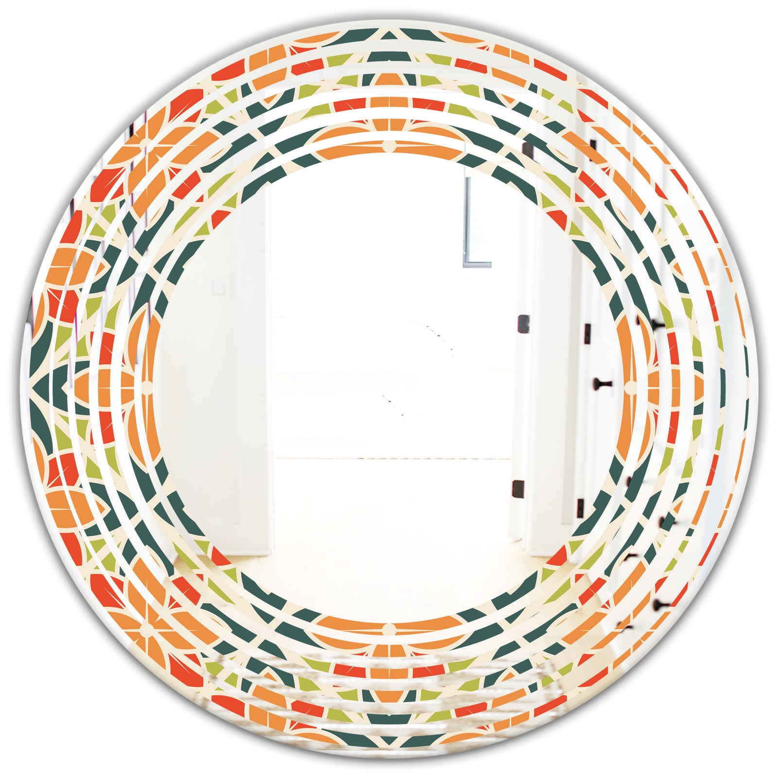 Retro Floral Pattern IV - Modern Round or Oval Wall Mirror - Wave