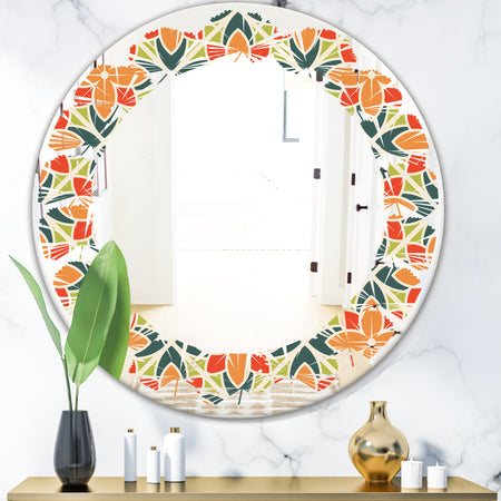 Retro Floral Pattern IV - Modern Round or Oval Wall Mirror - Leaves