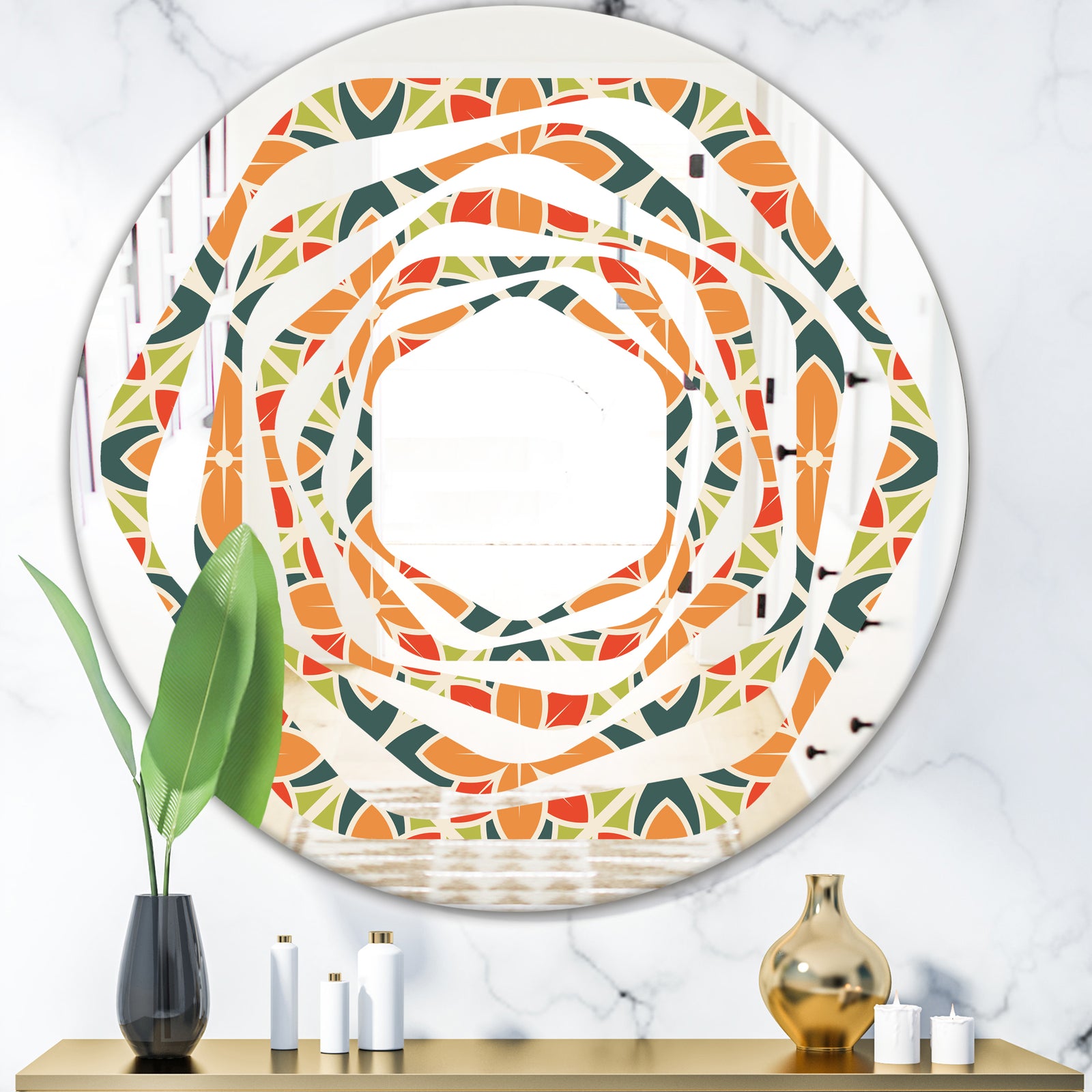 Retro Floral Pattern IV - Modern Round or Oval Wall Mirror - Whirl