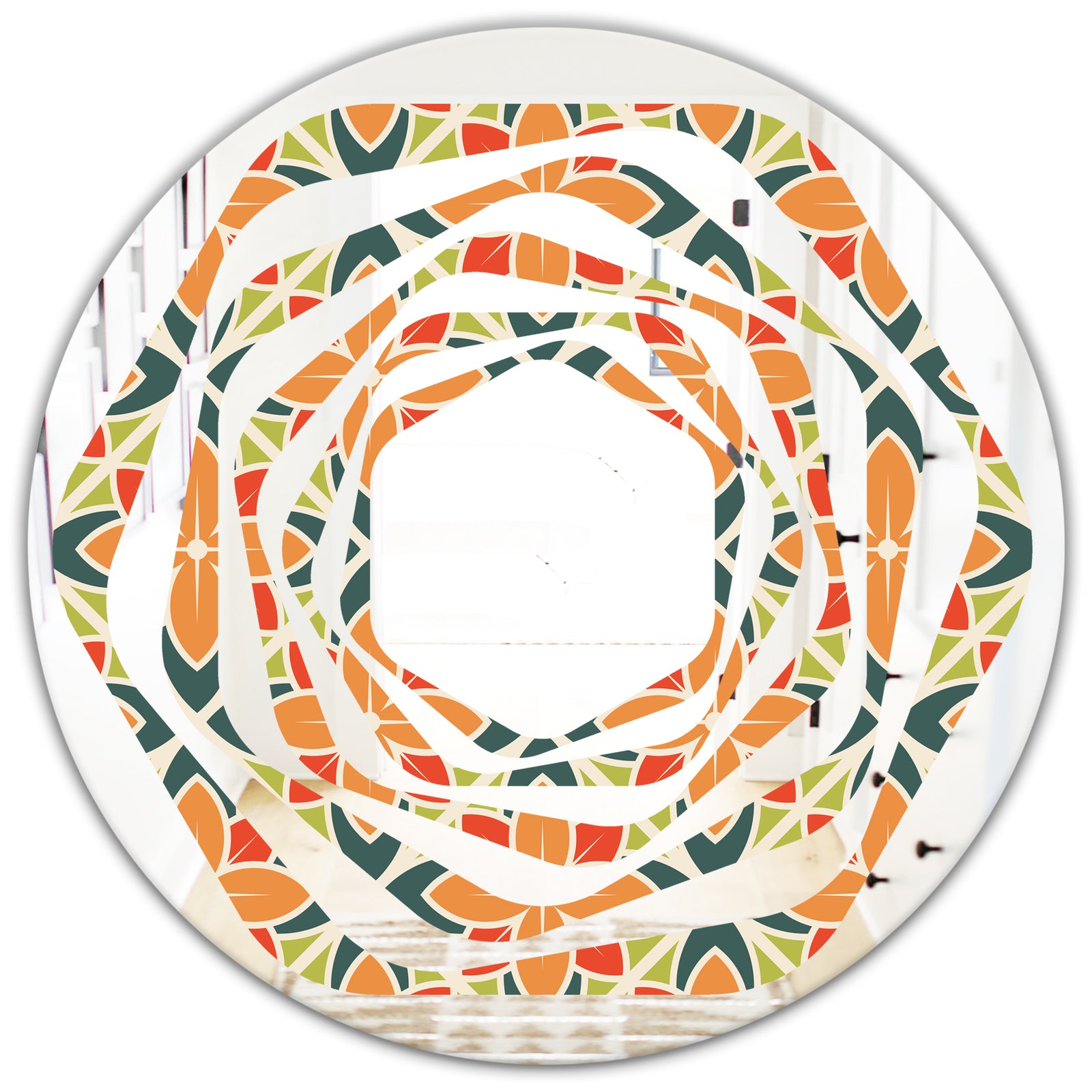 Retro Floral Pattern IV - Modern Round or Oval Wall Mirror - Whirl