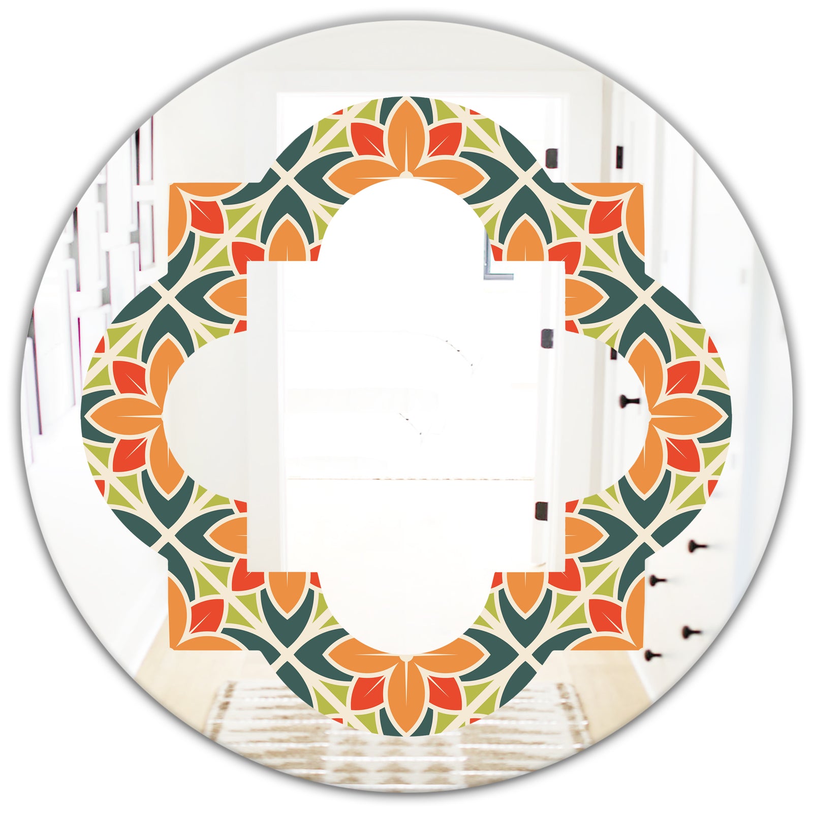 Retro Floral Pattern IV - Modern Round or Oval Wall Mirror - Quatrefoil