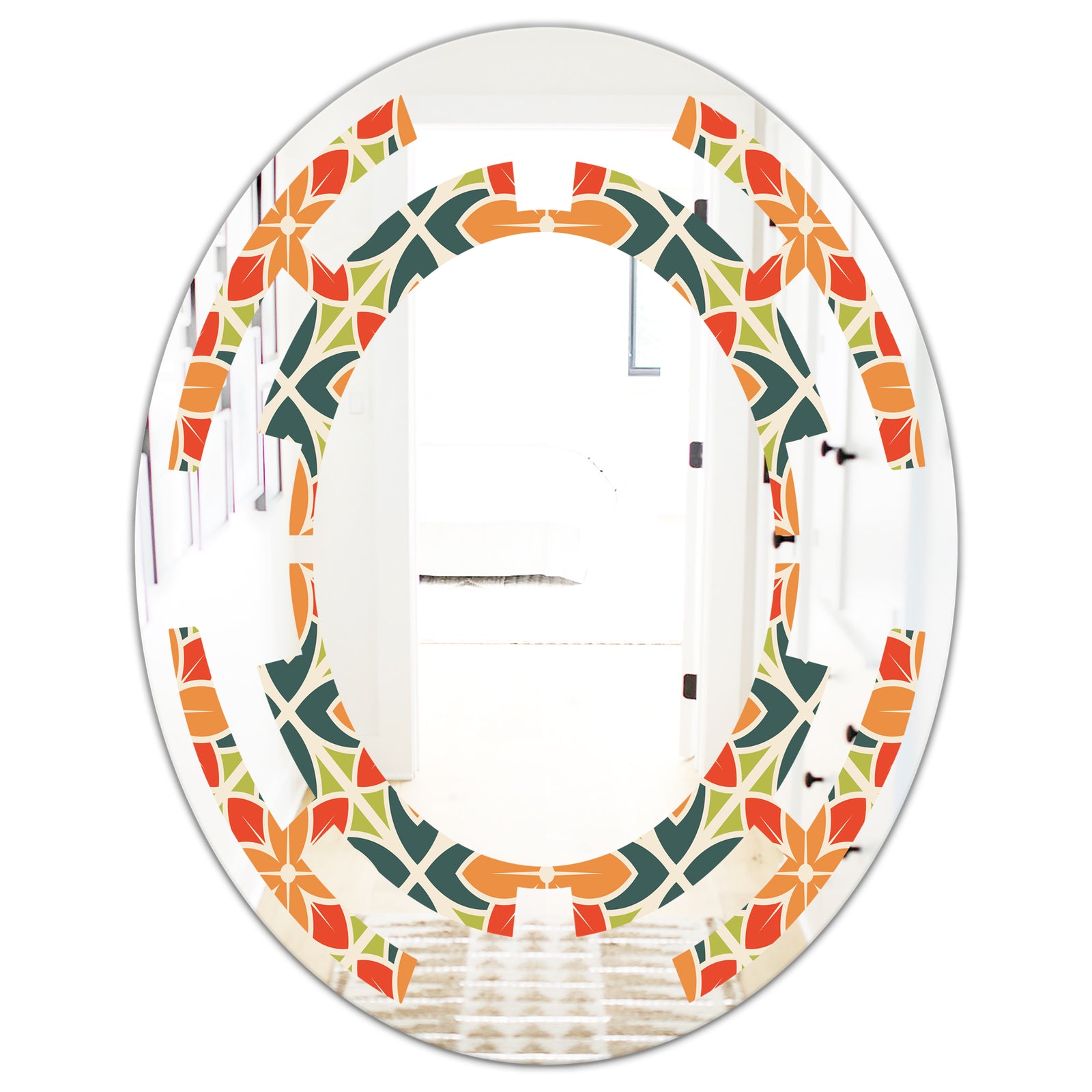 Retro Floral Pattern IV - Modern Round or Oval Wall Mirror - Space