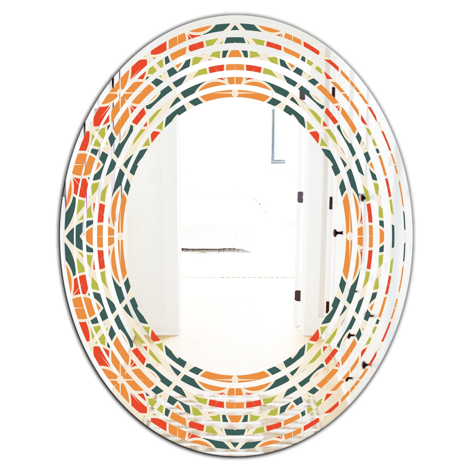 Retro Floral Pattern IV - Modern Round or Oval Wall Mirror - Wave