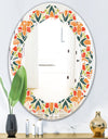 Retro Floral Pattern IV - Modern Round or Oval Wall Mirror - Leaves