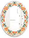 Retro Floral Pattern IV - Modern Round or Oval Wall Mirror - Leaves