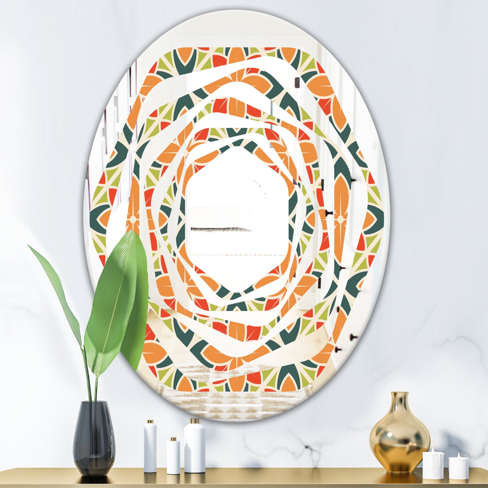 Retro Floral Pattern IV - Modern Round or Oval Wall Mirror - Whirl