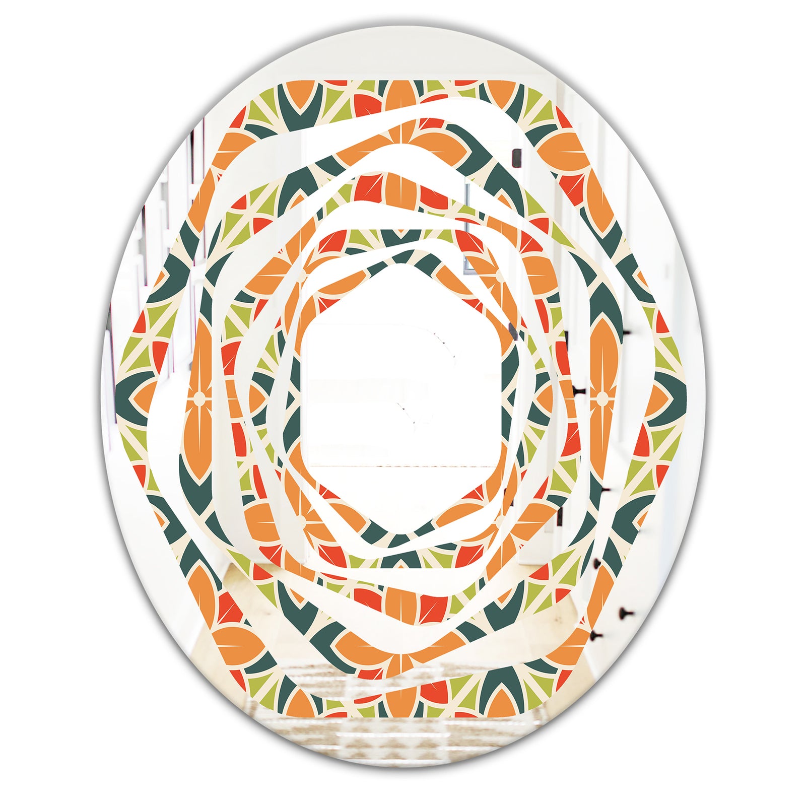 Retro Floral Pattern IV - Modern Round or Oval Wall Mirror - Whirl