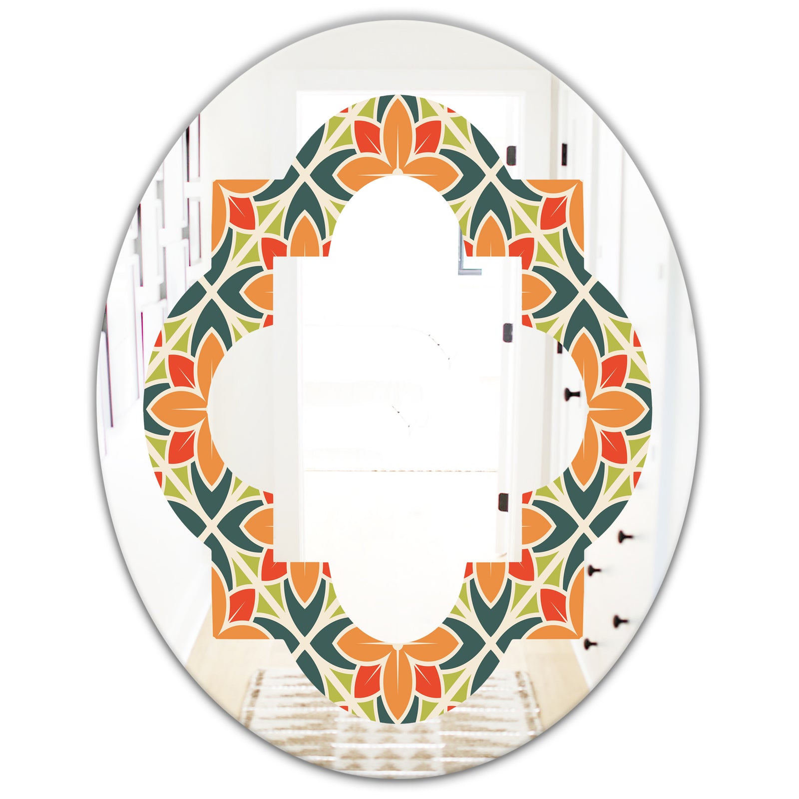 Retro Floral Pattern IV - Modern Round or Oval Wall Mirror - Quatrefoil