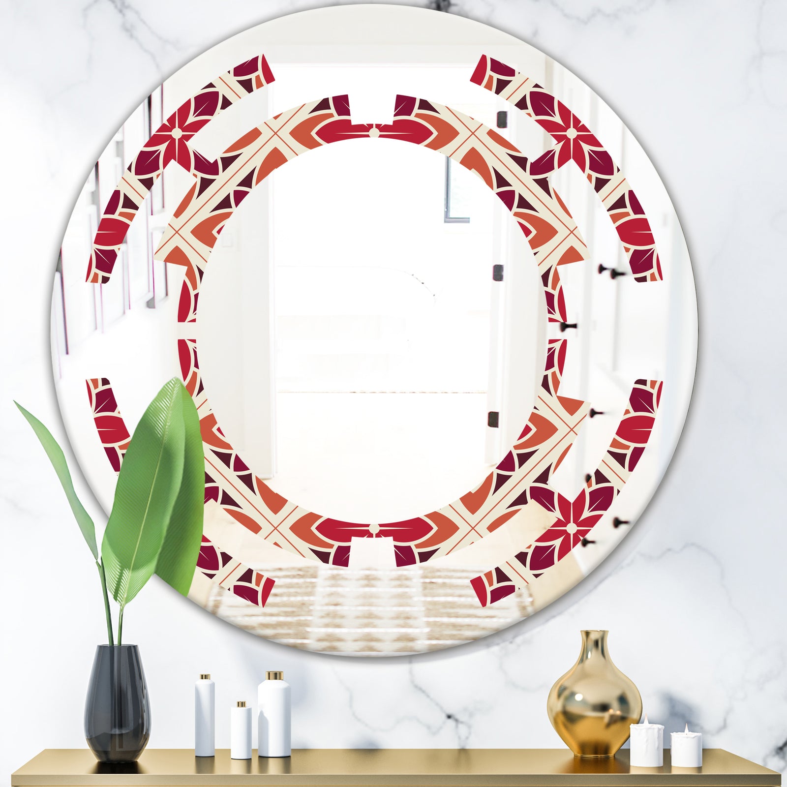 Retro Floral Pattern VI - Modern Round or Oval Wall Mirror - Space