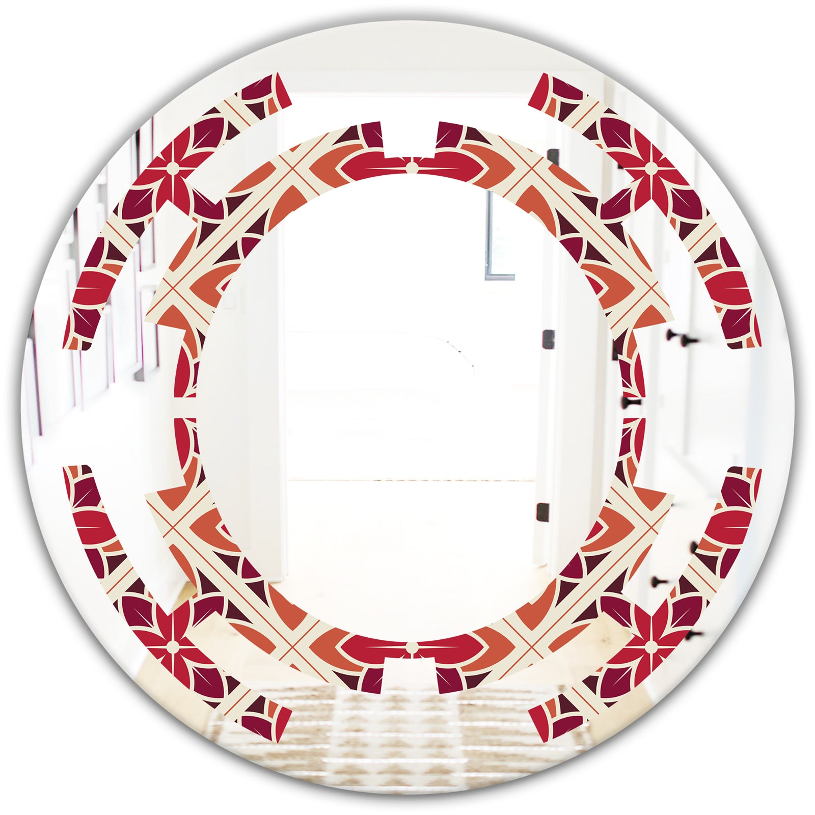 Retro Floral Pattern VI - Modern Round or Oval Wall Mirror - Space