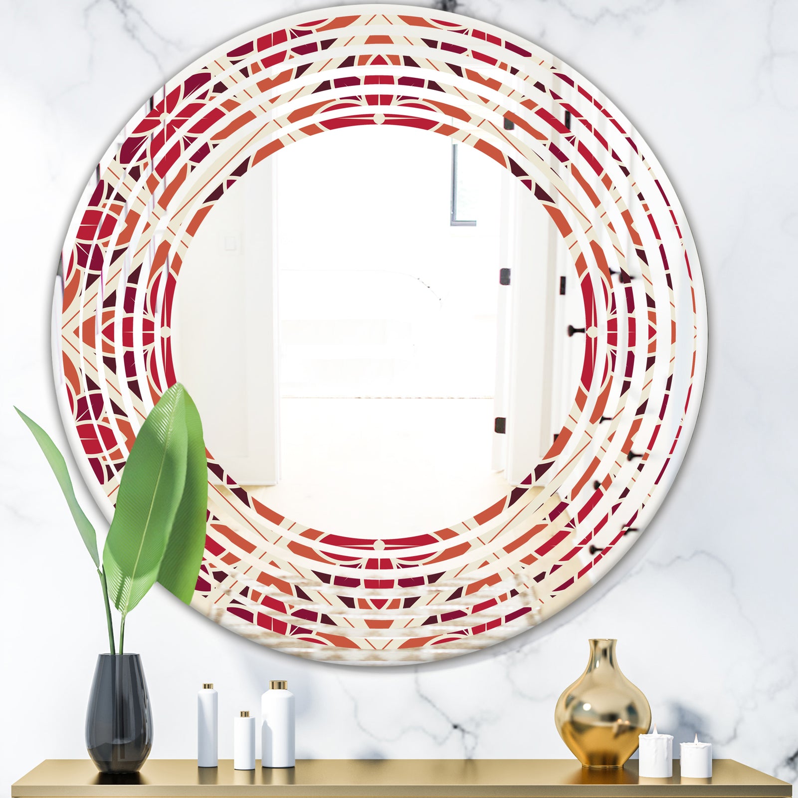 Retro Floral Pattern VI - Modern Round or Oval Wall Mirror - Wave