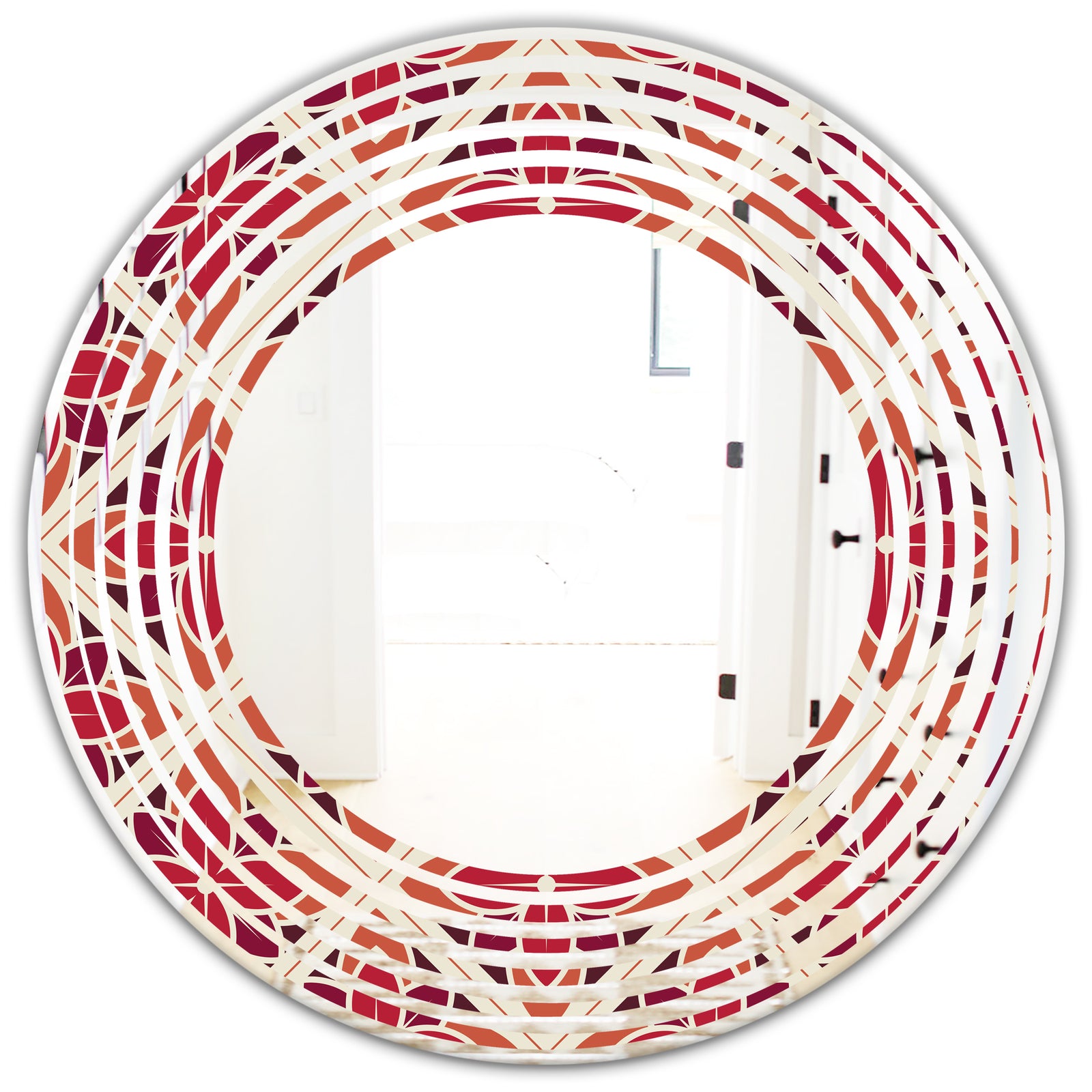 Retro Floral Pattern VI - Modern Round or Oval Wall Mirror - Wave