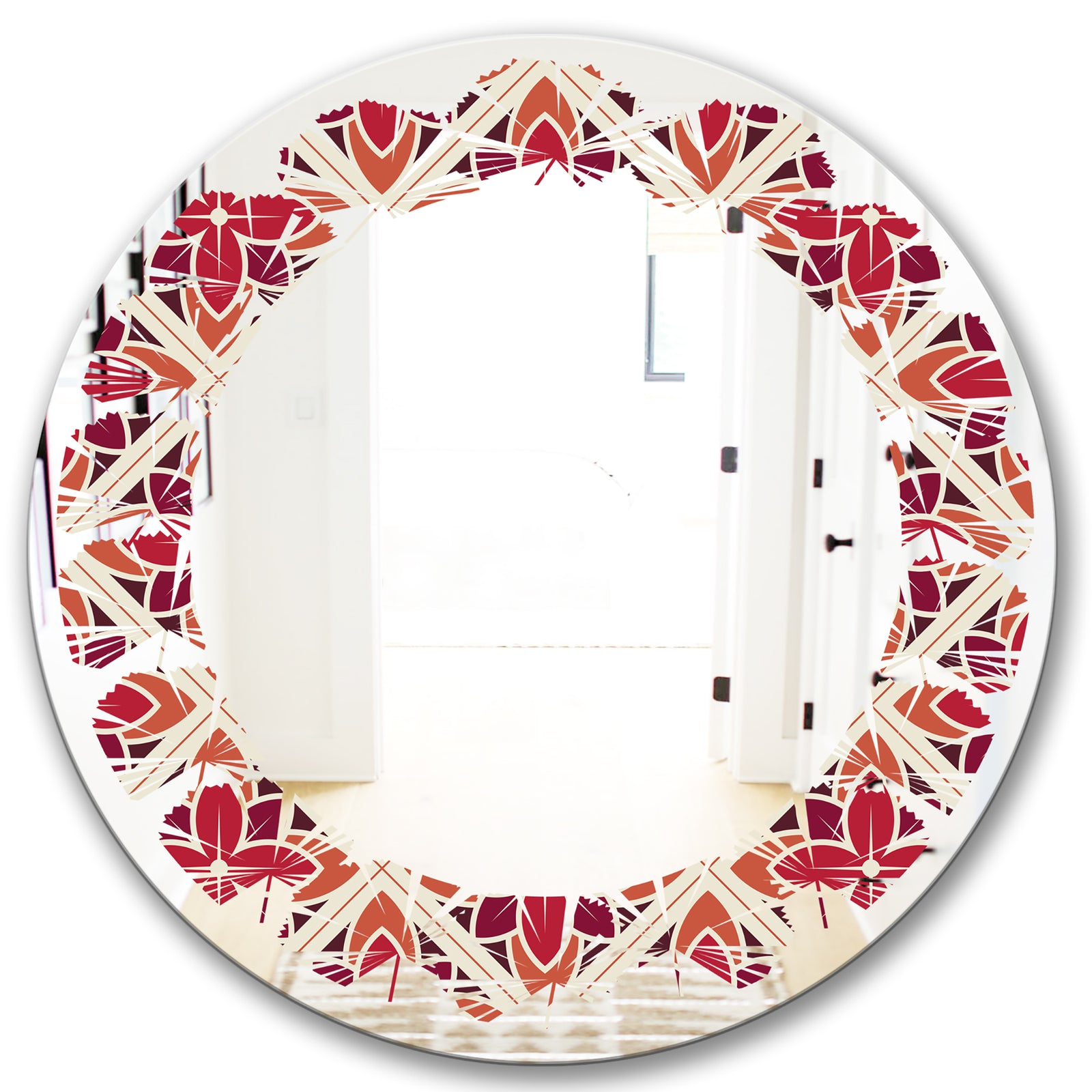 Retro Floral Pattern VI - Modern Round or Oval Wall Mirror - Leaves