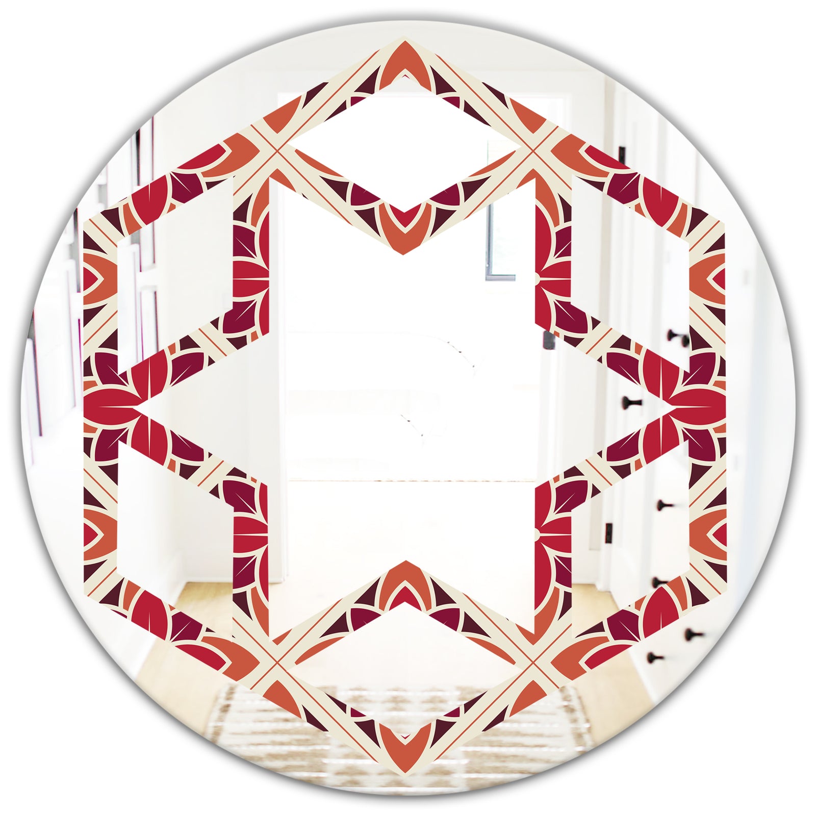 Retro Floral Pattern VI - Modern Round or Oval Wall Mirror - Hexagon Star