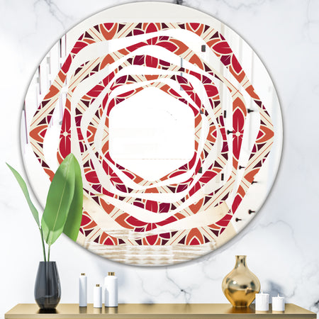 Retro Floral Pattern VI - Modern Round or Oval Wall Mirror - Whirl