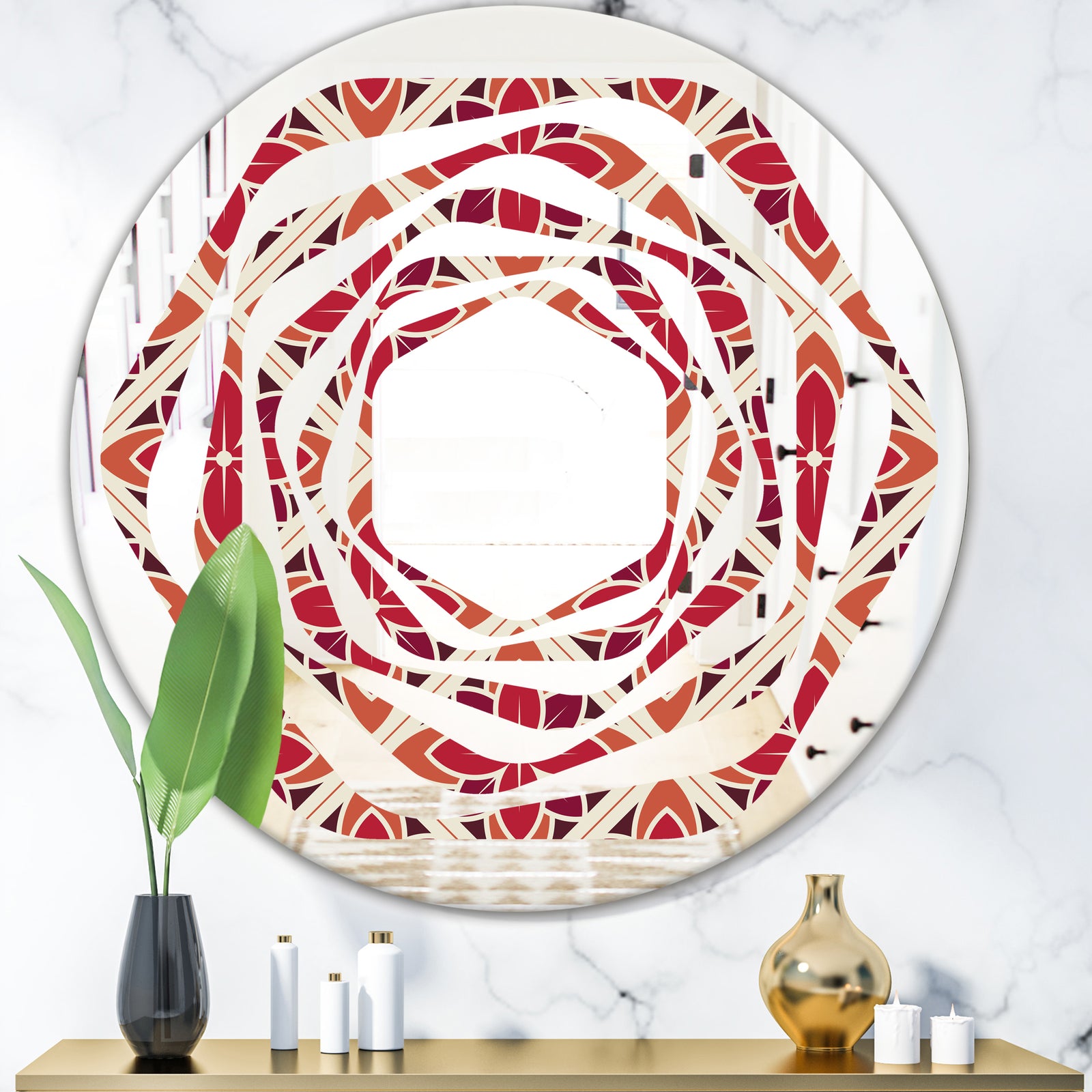 Retro Floral Pattern VI - Modern Round or Oval Wall Mirror - Whirl