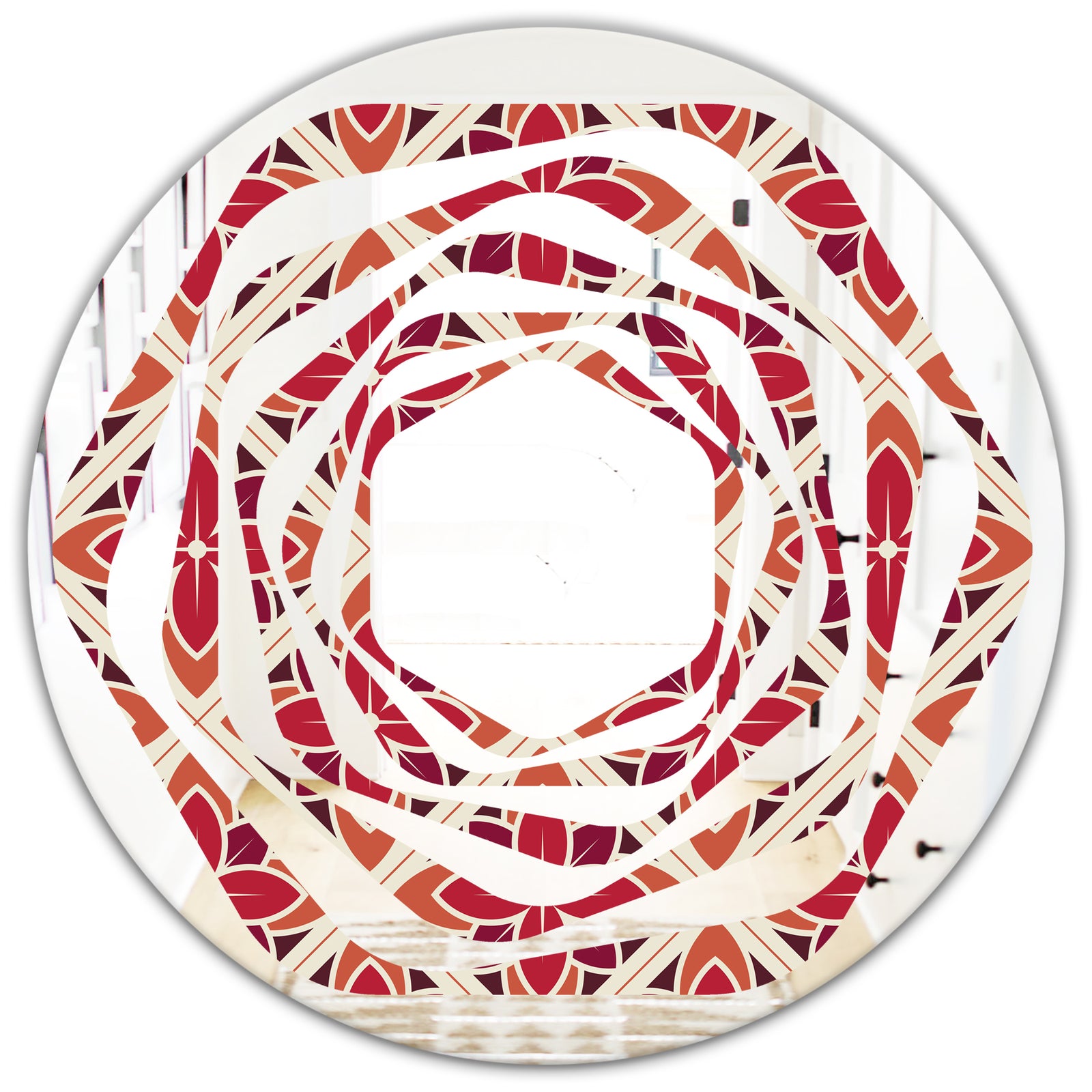 Retro Floral Pattern VI - Modern Round or Oval Wall Mirror - Whirl