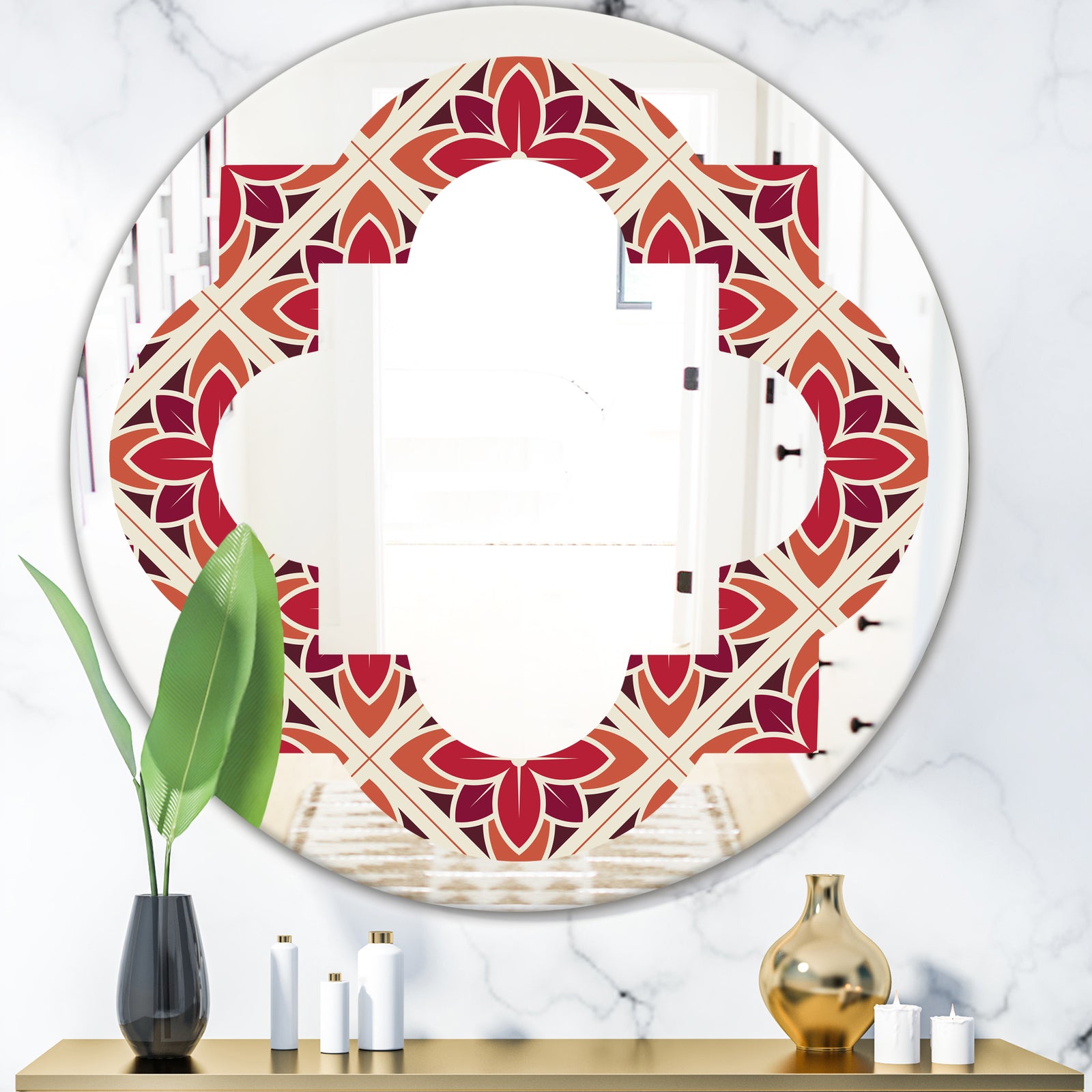 Retro Floral Pattern VI - Modern Round or Oval Wall Mirror - Quatrefoil