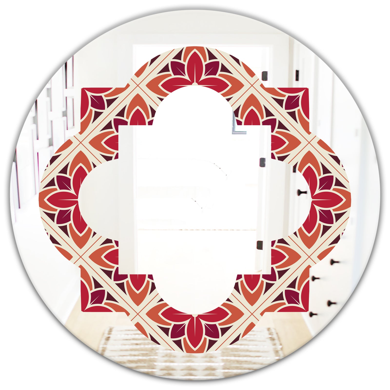 Retro Floral Pattern VI - Modern Round or Oval Wall Mirror - Quatrefoil