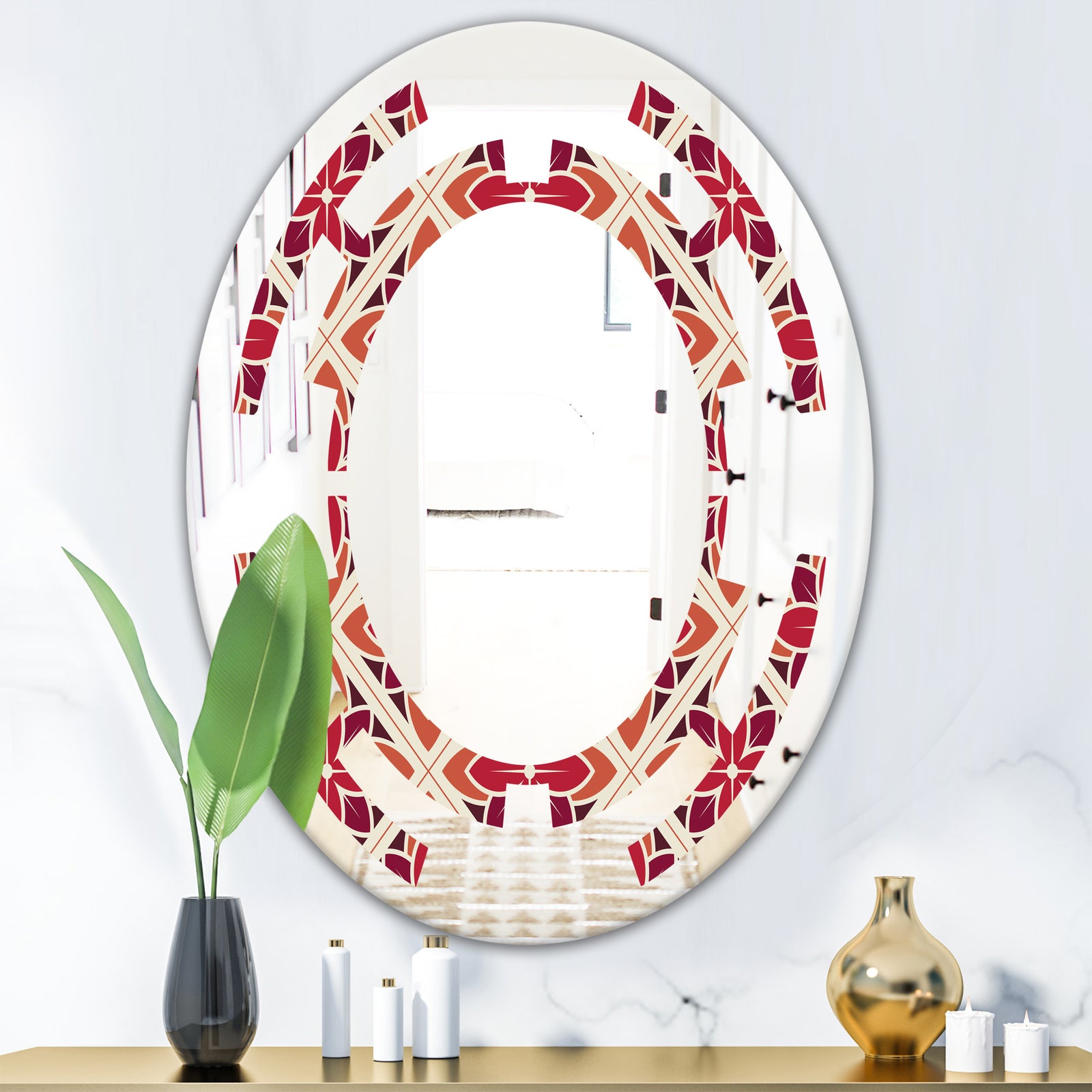 Retro Floral Pattern VI - Modern Round or Oval Wall Mirror - Space