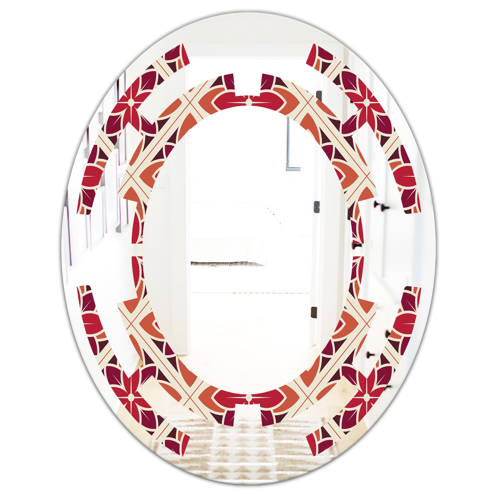 Retro Floral Pattern VI - Modern Round or Oval Wall Mirror - Space