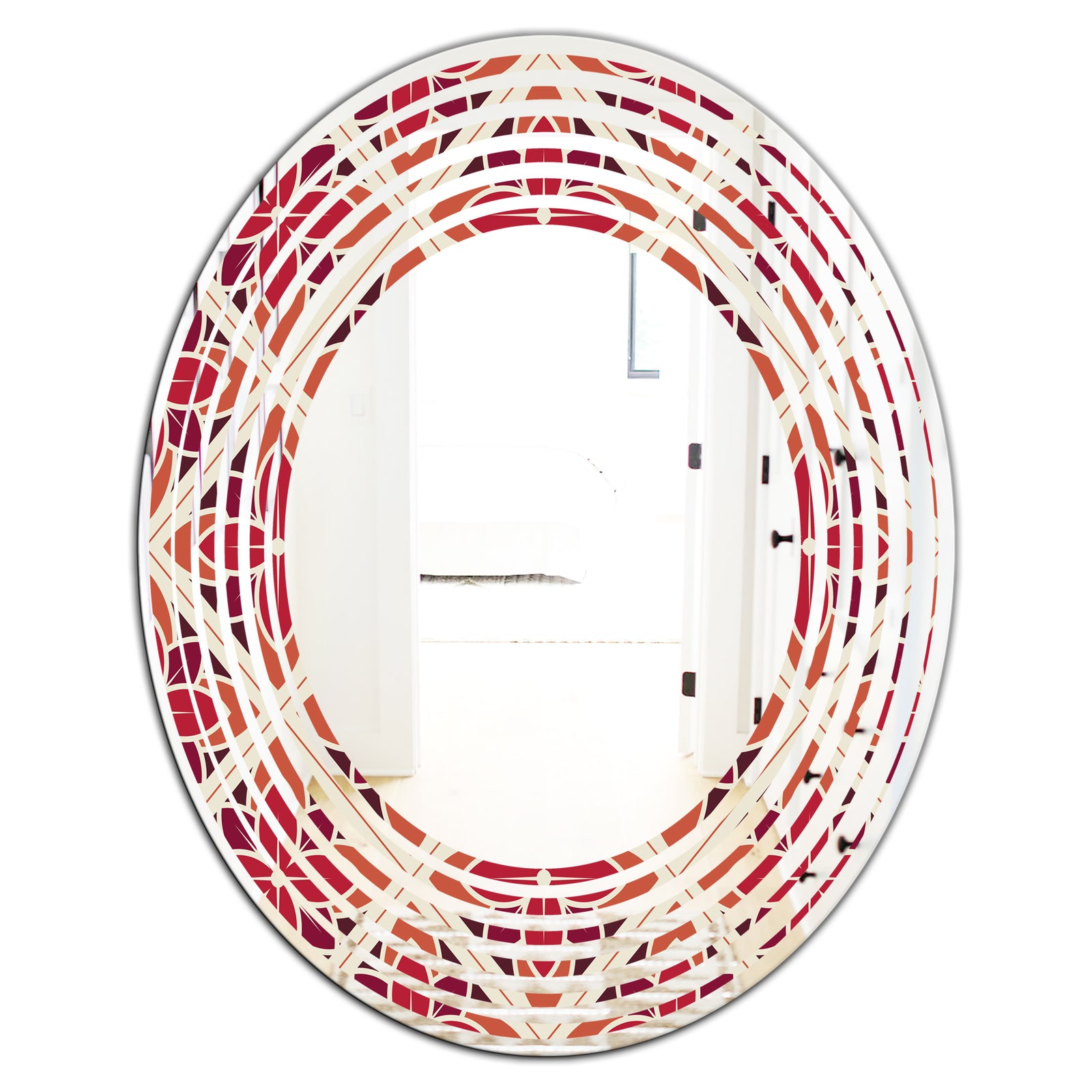 Retro Floral Pattern VI - Modern Round or Oval Wall Mirror - Wave