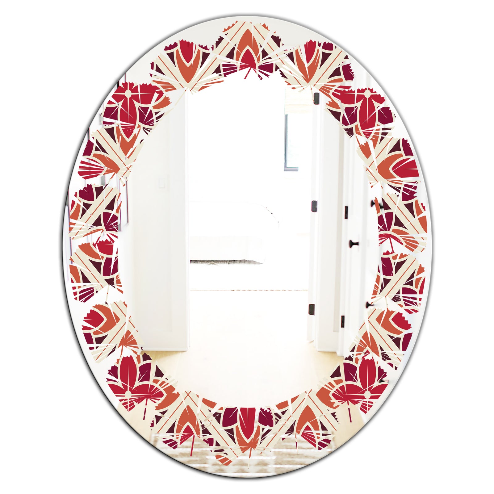 Retro Floral Pattern VI - Modern Round or Oval Wall Mirror - Leaves