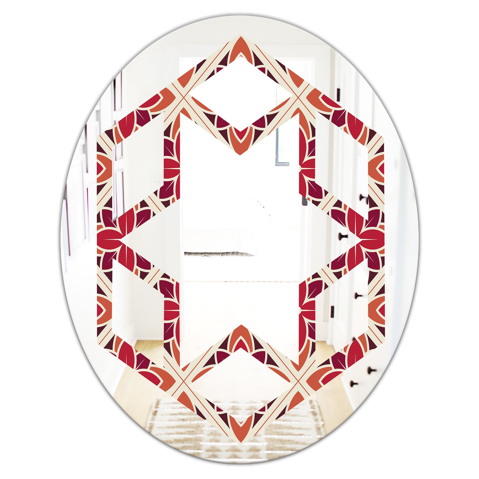 Retro Floral Pattern VI - Modern Round or Oval Wall Mirror - Hexagon Star
