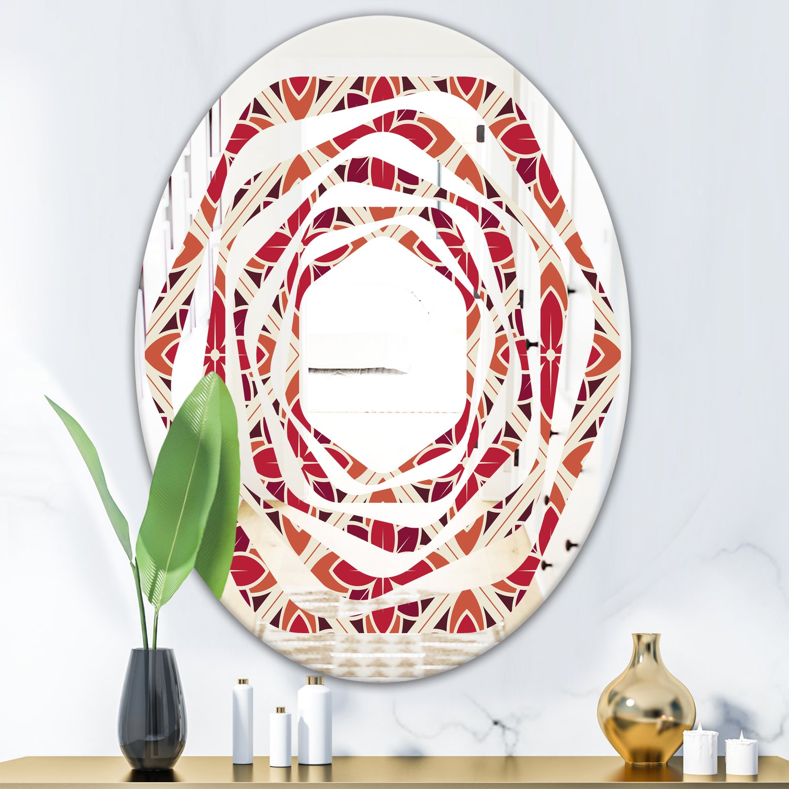 Retro Floral Pattern VI - Modern Round or Oval Wall Mirror - Whirl