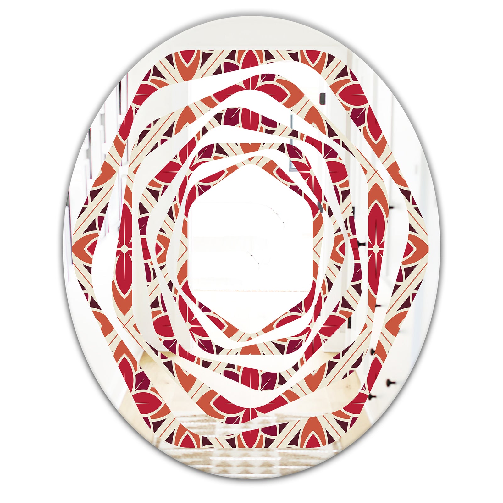 Retro Floral Pattern VI - Modern Round or Oval Wall Mirror - Whirl