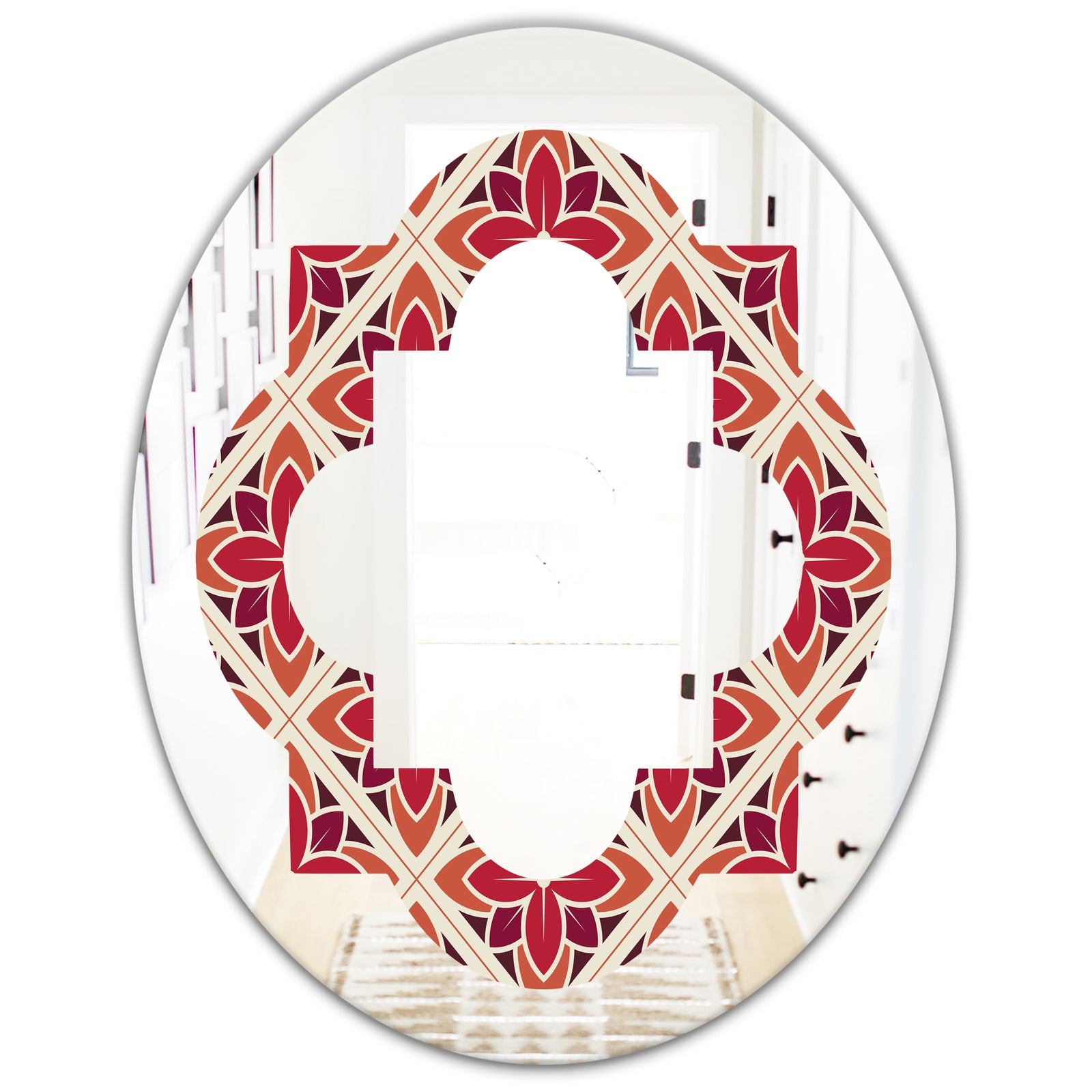 Retro Floral Pattern VI - Modern Round or Oval Wall Mirror - Quatrefoil
