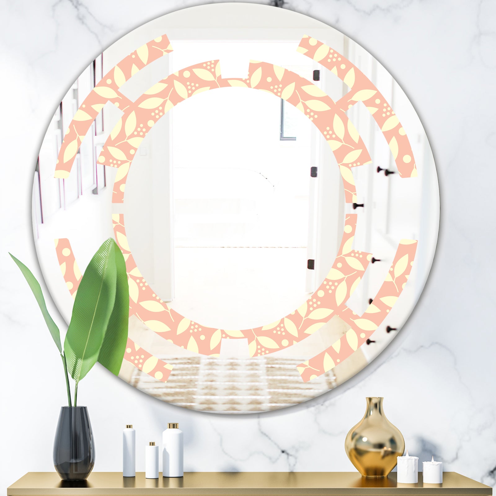 Retro Floral Pattern V - Modern Round or Oval Wall Mirror - Space