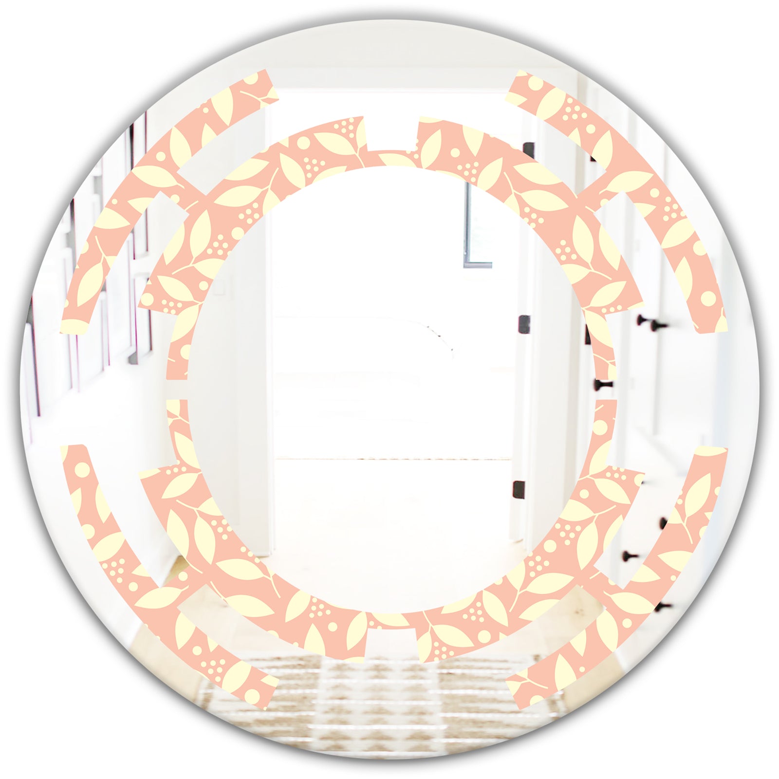 Retro Floral Pattern V - Modern Round or Oval Wall Mirror - Space