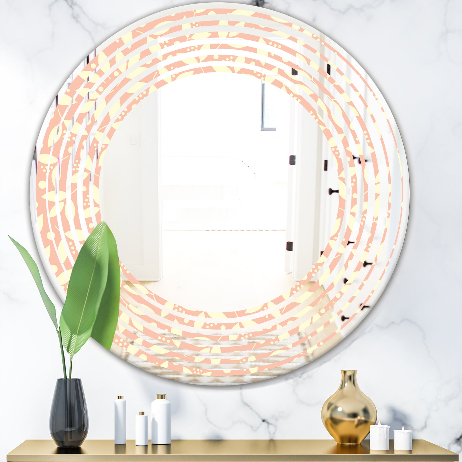Retro Floral Pattern V - Modern Round or Oval Wall Mirror - Wave