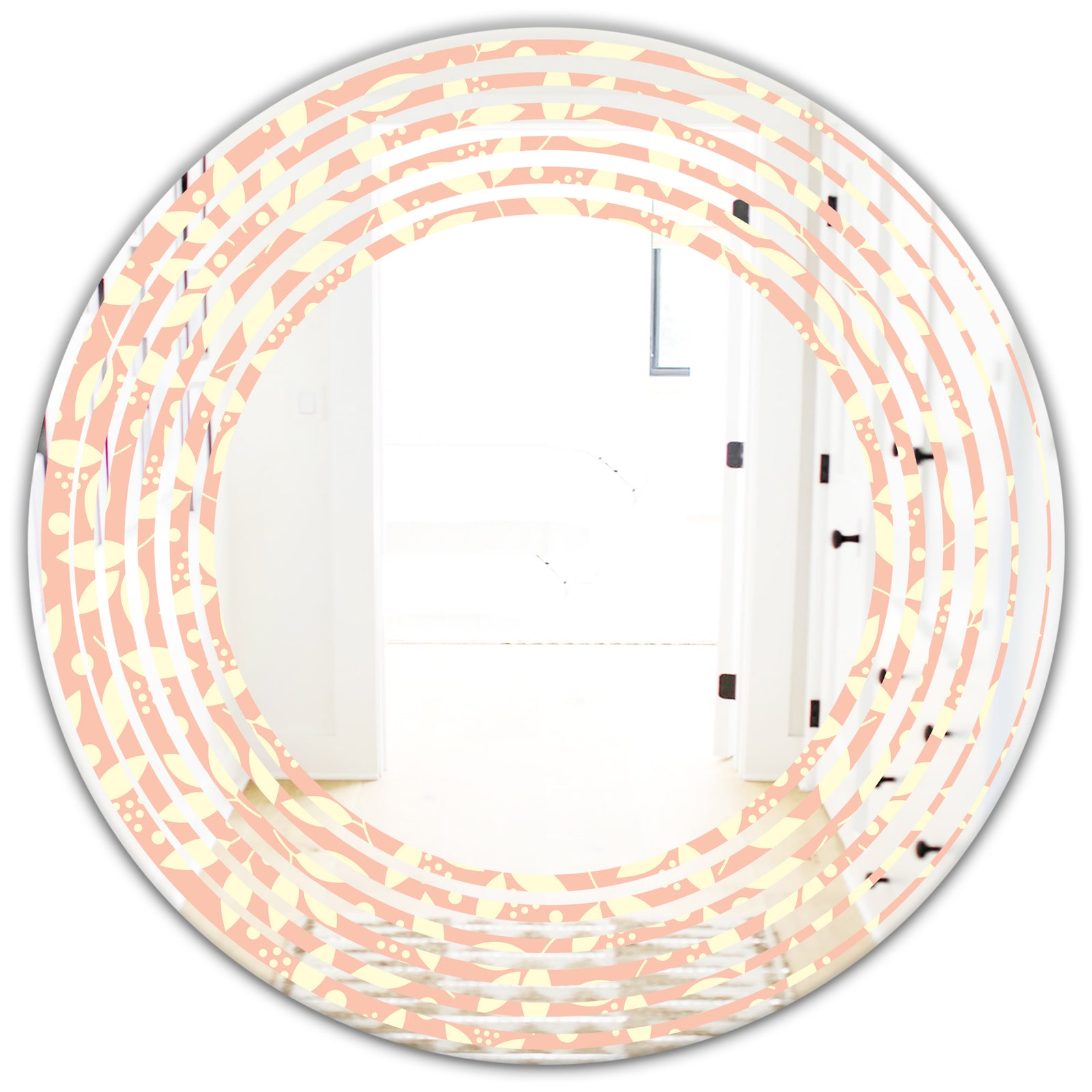 Retro Floral Pattern V - Modern Round or Oval Wall Mirror - Wave