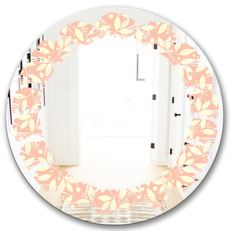 Retro Floral Pattern V - Modern Round or Oval Wall Mirror - Leaves