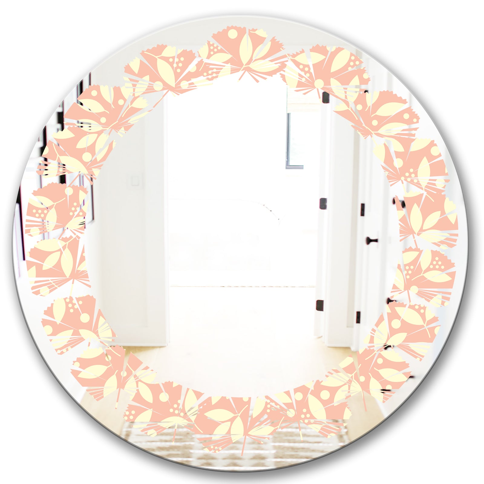Retro Floral Pattern V - Modern Round or Oval Wall Mirror - Leaves