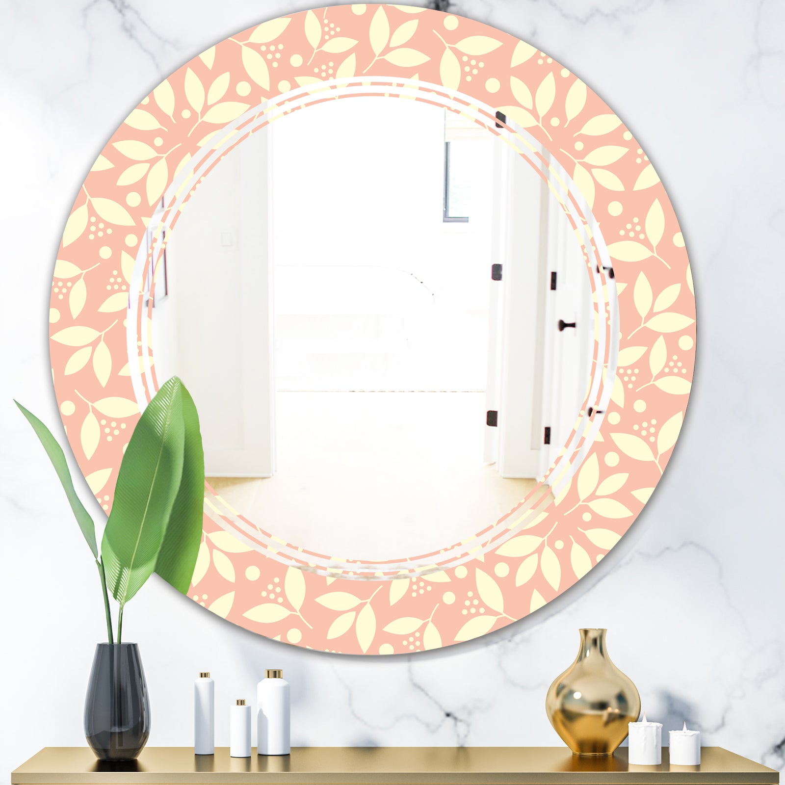 Retro Floral Pattern V - Modern Round or Oval Wall Mirror - Triple C