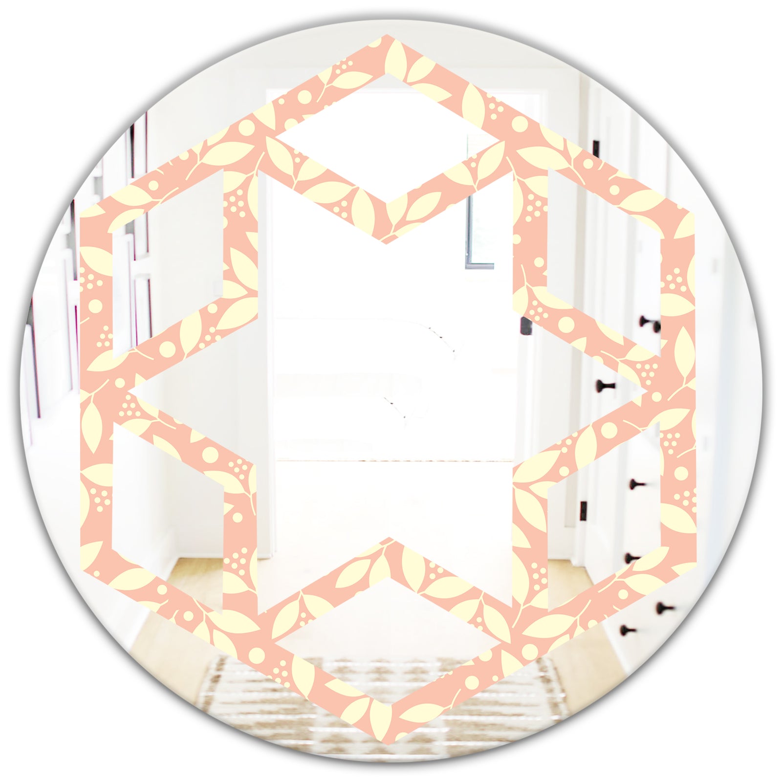 Retro Floral Pattern V - Modern Round or Oval Wall Mirror - Hexagon Star