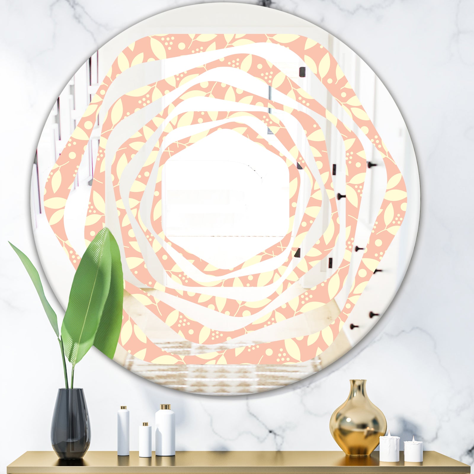 Retro Floral Pattern V - Modern Round or Oval Wall Mirror - Whirl