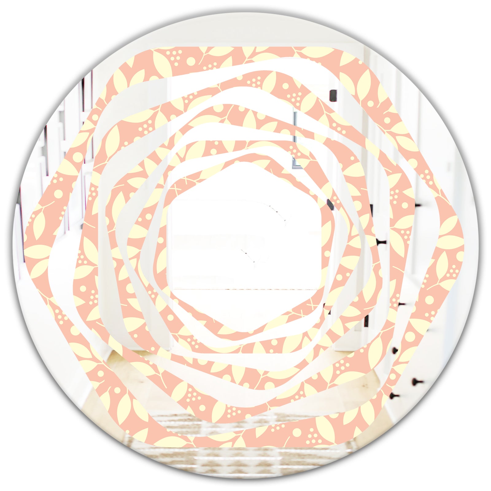 Retro Floral Pattern V - Modern Round or Oval Wall Mirror - Whirl