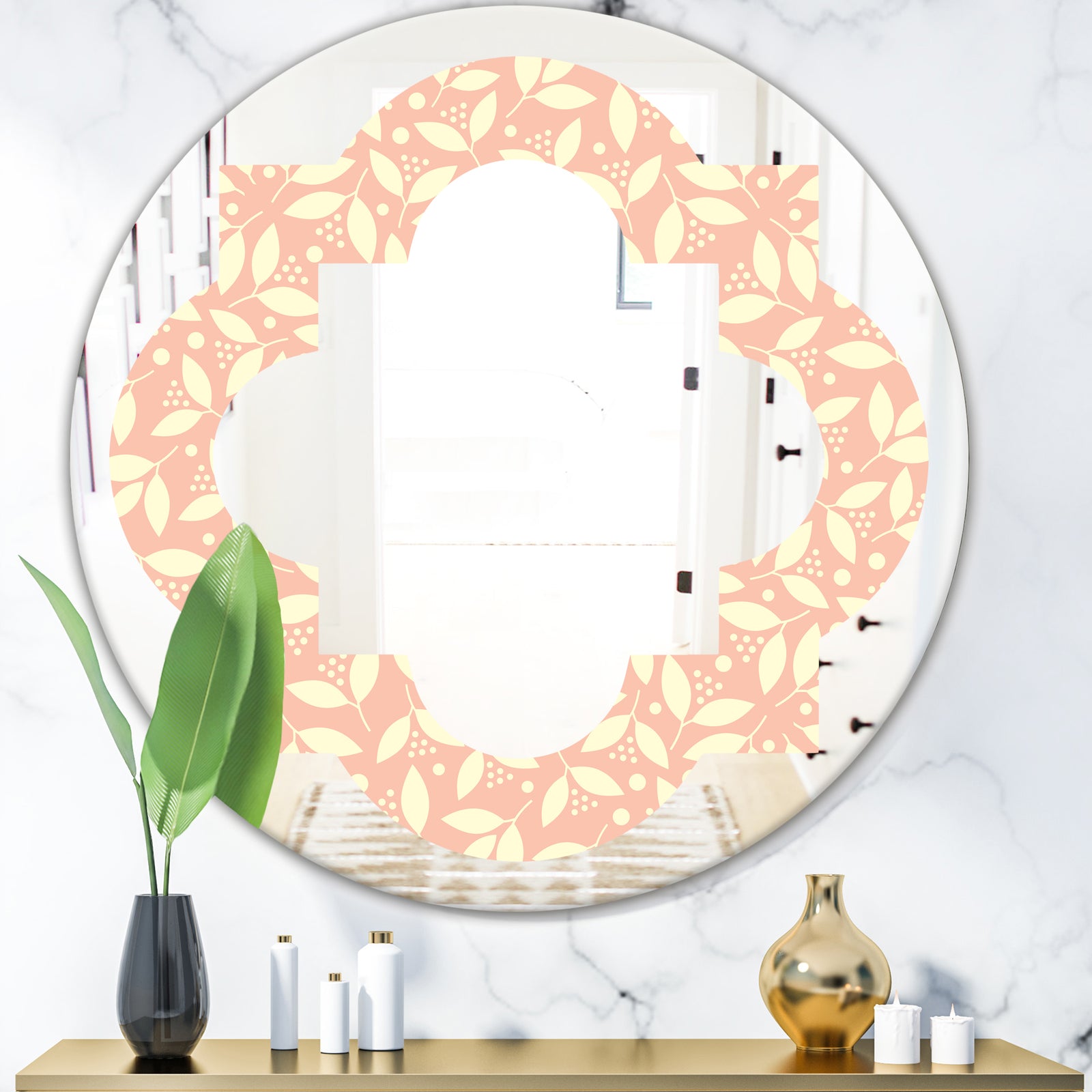 Retro Floral Pattern V - Modern Round or Oval Wall Mirror - Quatrefoil