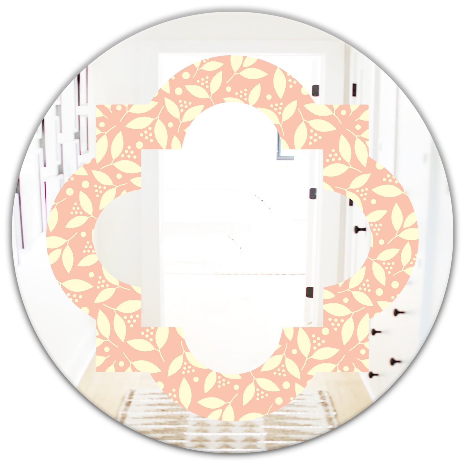 Retro Floral Pattern V - Modern Round or Oval Wall Mirror - Quatrefoil