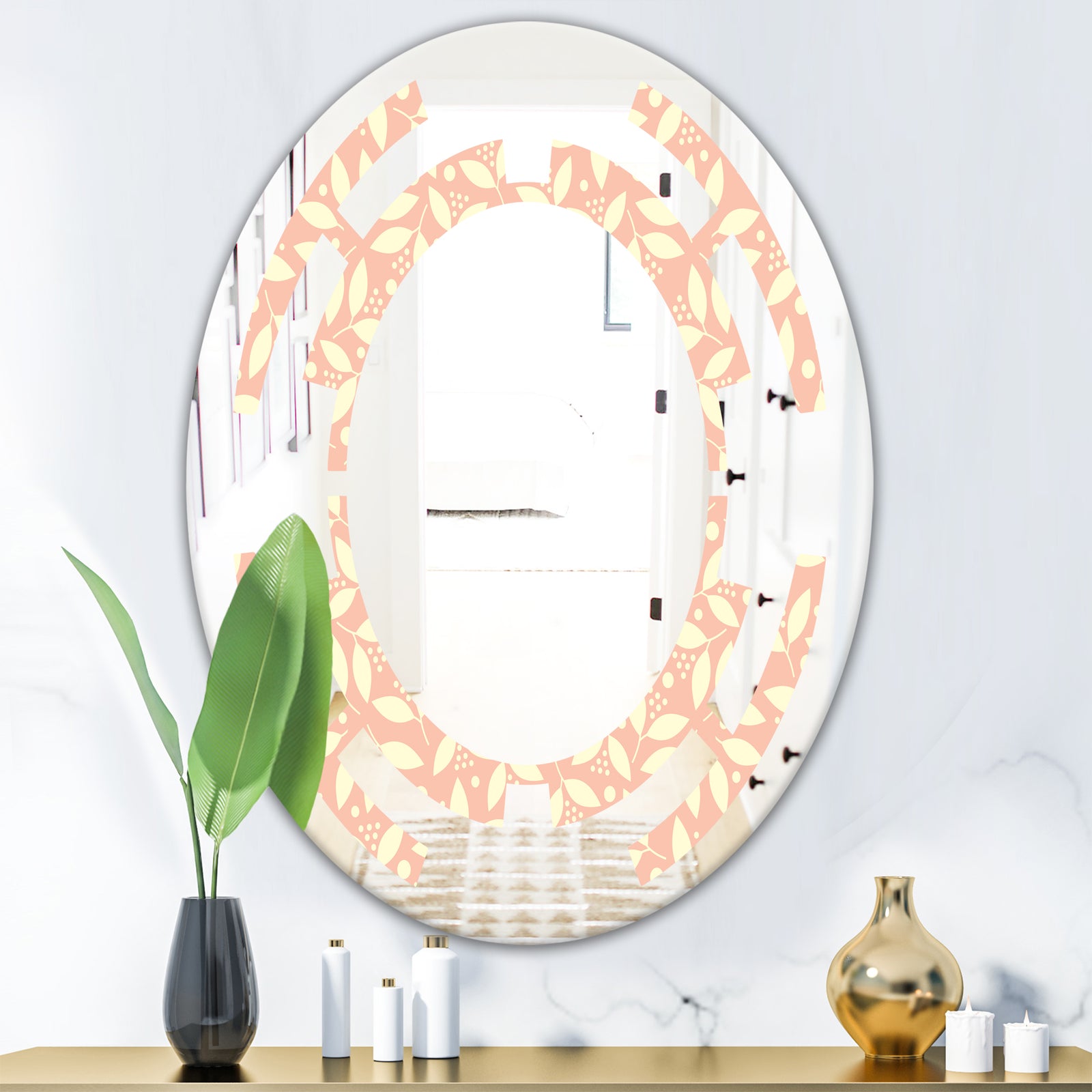 Retro Floral Pattern V - Modern Round or Oval Wall Mirror - Space